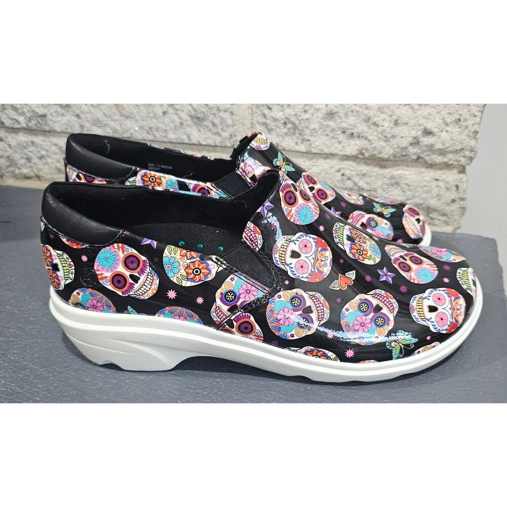 Klogs Footwear Ascent Candy Skull Patent Clogs, Nurse, Teacher, Womens Sz 7.5